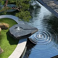 Garden Ornament Water Feature Stone Fountain With Green Grass Tree And Ripples