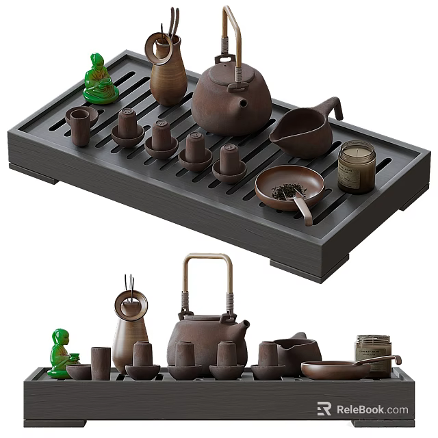 Traditional Chinese Tea Utensils Set With Teapot Teacups Fair Cup Tea Strainer And Wooden Tray 3d model 