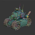 Blue Mechanical Tank Featuring Cannon Tracks Top Antenna And Detailed Design