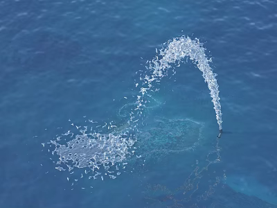 Garden Ornament Water Fountain With Arcing Spray On Blue Water Surface And Ripples 3d model