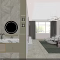 Modern Living And Dining Room Interior With Marble Table Chairs TV Wall And Plants