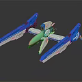 Toy Model Aircraft With Blue White Wings And Green Sci Fi Design Structure 3d model