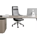Modern Office Desk Setup With Gray Leather Chair Apple Monitor And Keyboard