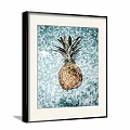 Framed Pineapple Botanical Painting With Blue Textured Background For Home Decor