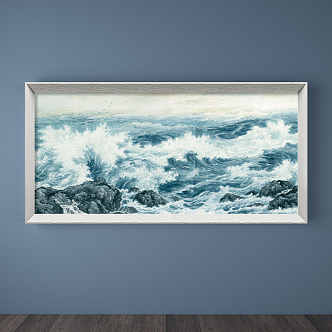 Modern Landscape Painting Blue Living Room Ocean Waves Decorative Painting 3d model