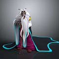 Fantasy Wizard Character With Long White Beard And Blue Trimmed Robe Holding Staff