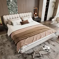 Modern Double Bed With Upholstered Headboard Bedspread Pillows And Area Rug 3d model