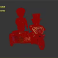 Cartoon Characters On Yellow Tricycle Motorcycle With Military Uniform And American Flag Hat