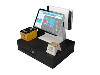 Commercial Cash Register System With Touchscreen Display Receipt Printer And Cash Drawer 3d model