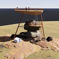 Roadside Scenic Observation Facility Built On Large Rocks With Wooden Platform Metal Ladder And Tent