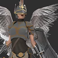 Warrior Character With Feathered Wings Gold Gray Armor And Shield
