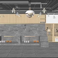 Modern Mall Store Interior With Wooden Shelves Stone Counter And Product Displays