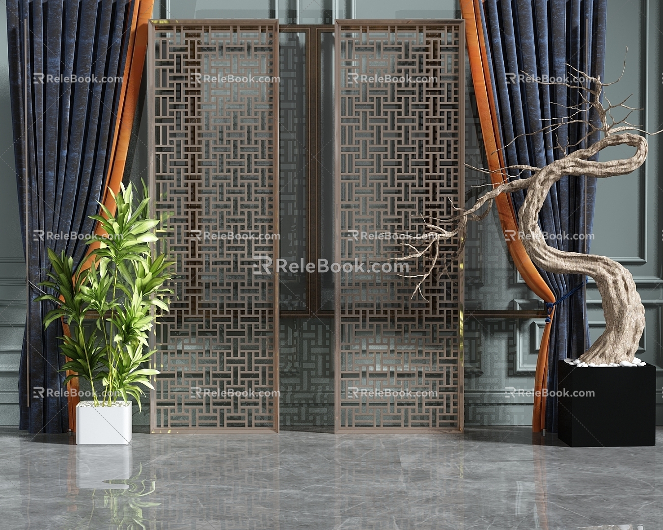 New Chinese Curtain Combination 3d model