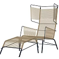 Modern Outdoor Chair With Black Metal Frame And Beige Woven Ottoman