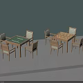 Two Wooden Table and Chair Sets With Upholstered Seats Green and Light Wood Tabletops