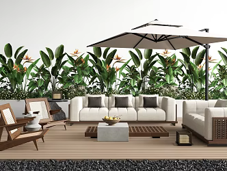 Modern Minotti Outdoor Sofa Coffee Table Combination Courtyard Sofa Outdoor Chair Green Plant Combination Flower Box Sunshade Umbrella 3d model