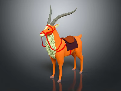 Orange Antelope With Long Horns Saddle Red Bridle And White Mane 3d model