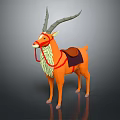 Orange Antelope With Long Horns Saddle Red Bridle And White Mane