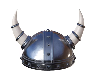 Horned Silver Metal Helmet With Rounded Surface Decorative Horns And Rivet Details 3d model