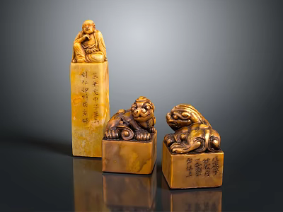 Traditional Carved Furniture Decor Pieces With Lion And Human Figure Statues 3d model