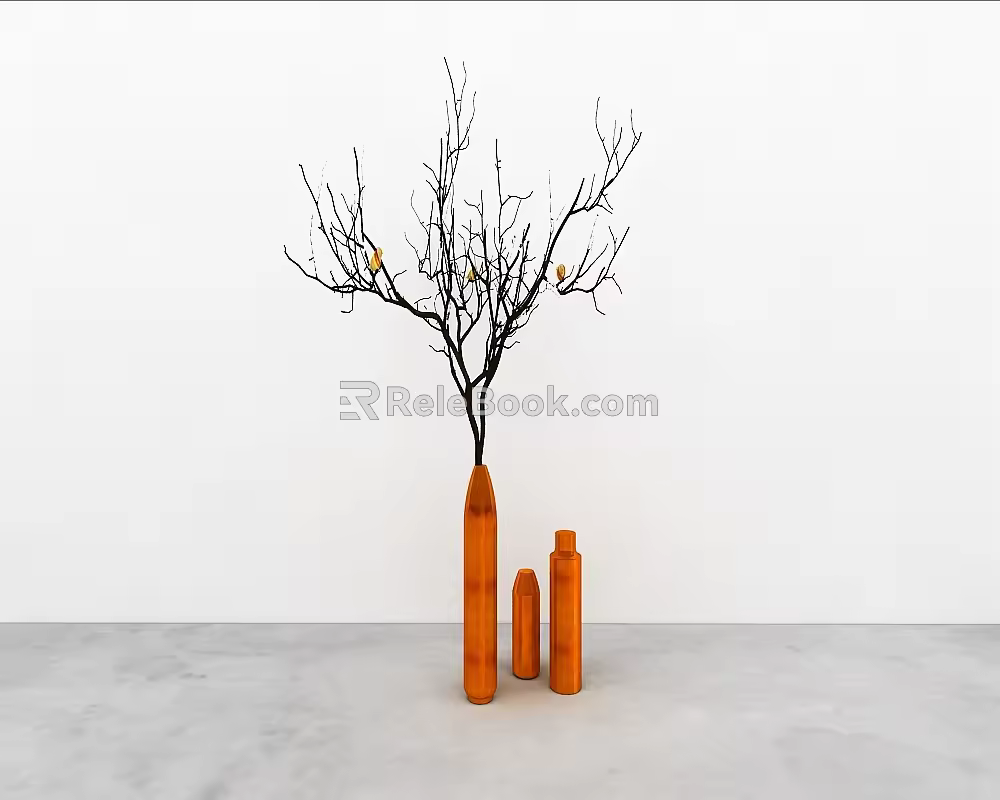 Modern vase with dried branches 3d model