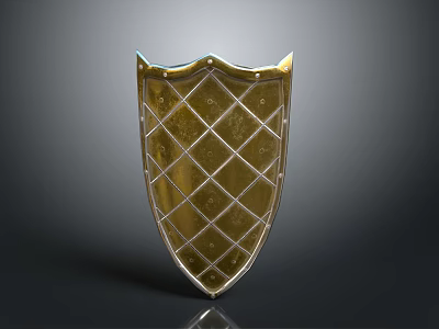 Classic Golden Shield With Silver Border And Shiny Diamond Pattern Design 3d model