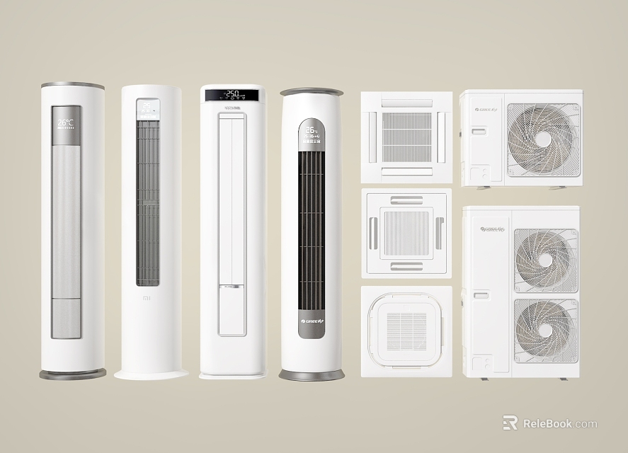 Modern Air Conditioner Fans With Different Tower Designs And Various Contemporary Styles 3d model 