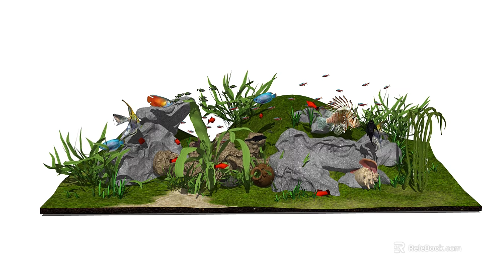 Freshwater Aquarium Tank With Colorful Fish Rocks Aquatic Plants and Decorations 3d model 