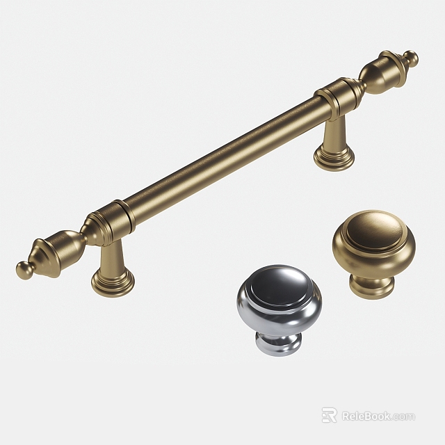Decorative Metal Cabinet Handles and Round Knobs in Gold Silver Finishes 3d model 
