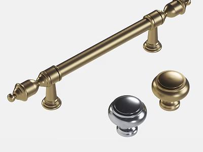 Decorative Metal Cabinet Handles and Round Knobs in Gold Silver Finishes 3d model
