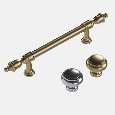 Decorative Metal Cabinet Handles and Round Knobs in Gold Silver Finishes 3d model