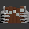 White Gloved Hands Holding Neatly Stacked Red Cover Books On Dark Reflective Surface