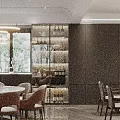 Luxurious Living Dining Room Interior With Marble Columns Staircase Large Windows And Wine Cabinet