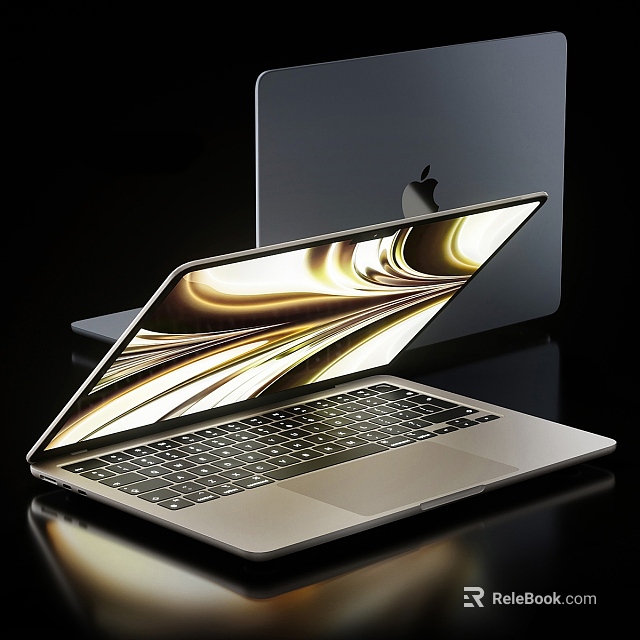 Sleek Silver Laptop Open With Golden Wave Display Screen And Reflective Surface 3d model 