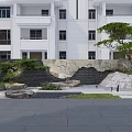 Courtyard Garden Landscape With Natural Rocks Green Grass And Paved Walkway Design