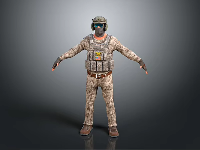 A Man In Camouflage Uniform With Helmet Goggles And Tactical Vest Standing 3d model