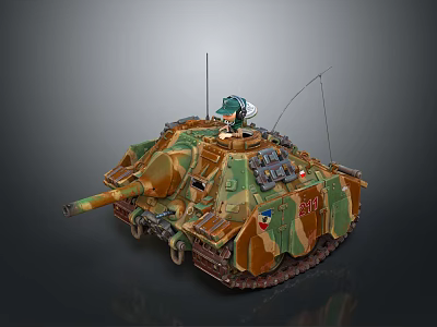Detailed Military Tank Model With Camouflage Paint Cannon Barrel Tracks And Antenna 3d model