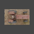 Old Red ENOR Utility Tractor with Large Tires on Dirt Ground