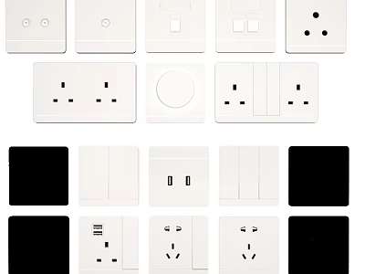 Various Types of Switch Panels in White and Black Colors for Home Use 3d model