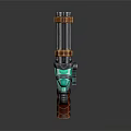 Steampunk Style Weapon Featuring Green Cylinder Metal Tubes Red Leather Straps And Gear Details