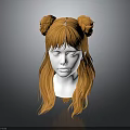Mannequin Head With Orange Long Hair Double Bun Hairstyle And Bangs