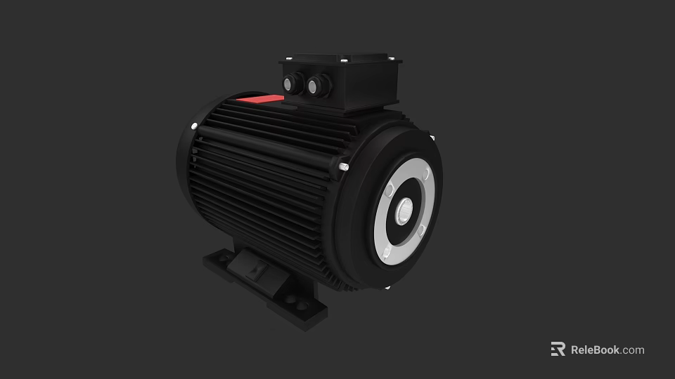 Industrial Electric Motor With Metal Housing Cooling Fins And Stable Base 3d model 