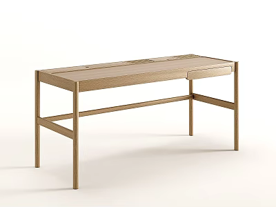 Minimalist Modern Wooden Desk Design With Smooth Tabletop And Single Drawer 3d model
