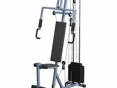 All in one home gym equipment with padded seat weight plates and resistance cables 3d model