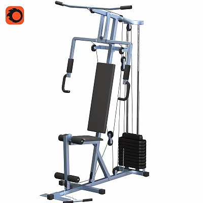 All in one home gym equipment with padded seat weight plates and resistance cables 3d model