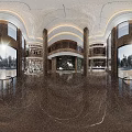 Luxurious Hotel Lobby Interior With Marble Columns Chandelier Seating Coffee Tables And Green Plants