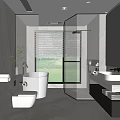 Modern Bathroom Interior Design With Bathtub Glass Shower And Large Window