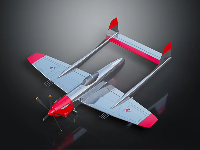 Silver Airplane With Red Wings Tail Propeller And Sleek Design Features 3d model