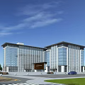 Modern Twin Office Building With Glass Curtain Walls And Front Plaza Landscaping