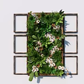 Living Plant Wall Interior Decor Featuring Four Wooden Frames Green Plants And White Flowers